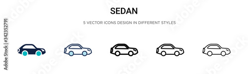 Sedan icon in filled  thin line  outline and stroke style. Vector illustration of two colored and black sedan vector icons designs can be used for mobile  ui  web