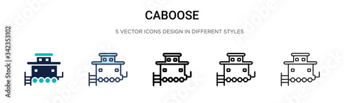 Caboose icon in filled, thin line, outline and stroke style. Vector illustration of two colored and black caboose vector icons designs can be used for mobile, ui, web