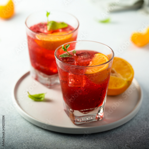 Homemade Negroni cocktail with fresh orange