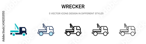 Wrecker icon in filled, thin line, outline and stroke style. Vector illustration of two colored and black wrecker vector icons designs can be used for mobile, ui, web