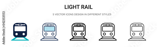 Light rail icon in filled, thin line, outline and stroke style. Vector illustration of two colored and black light rail vector icons designs can be used for mobile, ui, web