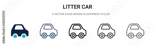 Litter car icon in filled, thin line, outline and stroke style. Vector illustration of two colored and black litter car vector icons designs can be used for mobile, ui, web