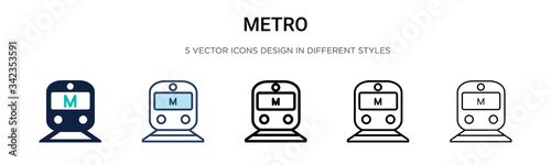 Metro icon in filled, thin line, outline and stroke style. Vector illustration of two colored and black metro vector icons designs can be used for mobile, ui, web photo