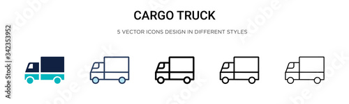 Cargo truck icon in filled, thin line, outline and stroke style. Vector illustration of two colored and black cargo truck vector icons designs can be used for mobile, ui, web