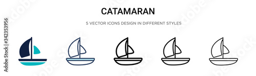 Catamaran icon in filled, thin line, outline and stroke style. Vector illustration of two colored and black catamaran vector icons designs can be used for mobile, ui, web