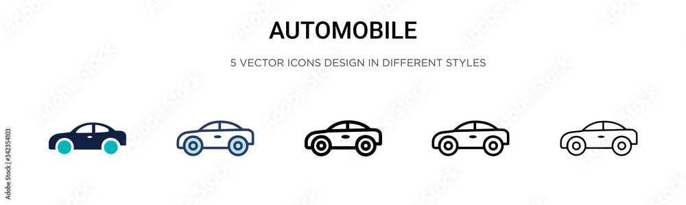 Automobile icon in filled, thin line, outline and stroke style. Vector illustration of two colored and black automobile vector icons designs can be used for mobile, ui, web
