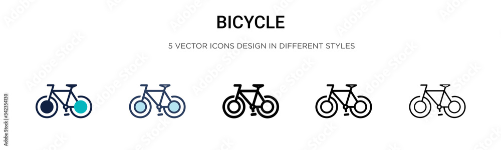 Bicycle icon in filled, thin line, outline and stroke style. Vector illustration of two colored and black bicycle vector icons designs can be used for mobile, ui, web