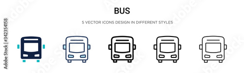 Bus icon in filled, thin line, outline and stroke style. Vector illustration of two colored and black bus vector icons designs can be used for mobile, ui, web