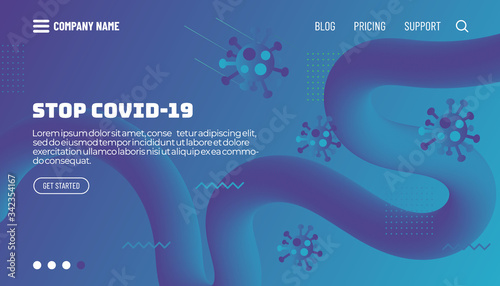Covid-19 corona virus protection concept. 3d flow shape creative design set. Dynamic liquid color wave backgrounds. Templates set for brochures, posters, banners, flyers and cards. Vector illustration