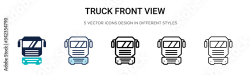 Truck front view icon in filled, thin line, outline and stroke style. Vector illustration of two colored and black truck front view vector icons designs can be used for mobile, ui, web