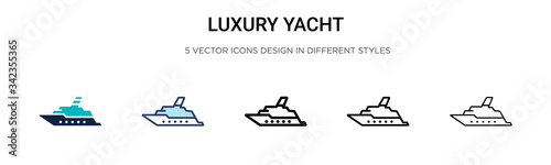 Luxury yacht icon in filled, thin line, outline and stroke style. Vector illustration of two colored and black luxury yacht vector icons designs can be used for mobile, ui, web
