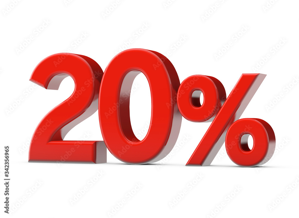 20 percent red promotional sale sign. 3D Render 20 percent red promotional sale sign. 3D Render