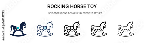 Rocking horse toy icon in filled, thin line, outline and stroke style. Vector illustration of two colored and black rocking horse toy vector icons designs can be used for mobile, ui, web