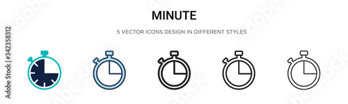 Minute icon in filled, thin line, outline and stroke style. Vector illustration of two colored and black minute vector icons designs can be used for mobile, ui, web