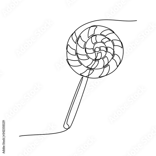 Continuous line drawing. Sweet candy. Lollipop. Black isolated on white background. Hand drawn vector illustration. 