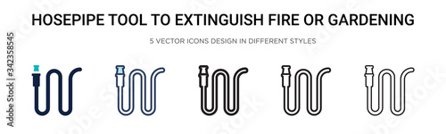 Hosepipe tool to extinguish fire or gardening icon in filled, thin line, outline and stroke style. Vector illustration of two colored and black hosepipe tool to extinguish fire or gardening vector