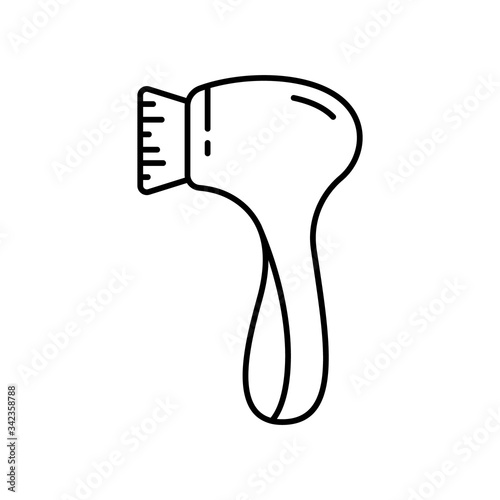 Electric facial cleansing brush. Line art icon of massager tool. Black simple illustration of face cleanser, device for scrubbing, removing blackhead. Contour isolated vector on white background