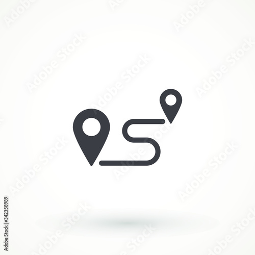 Navigation vector icon. GPS navigation . Distance Travelling Roadway Route location icon, two map pin sign and road or path, start and end journey symbol isolated on white