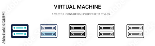 Virtual machine icon in filled, thin line, outline and stroke style. Vector illustration of two colored and black virtual machine vector icons designs can be used for mobile, ui, web