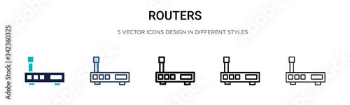 Routers icon in filled, thin line, outline and stroke style. Vector illustration of two colored and black routers vector icons designs can be used for mobile, ui, web