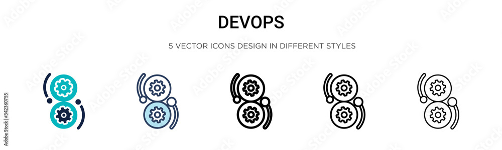 Devops icon in filled, thin line, outline and stroke style. Vector illustration of two colored and black devops vector icons designs can be used for mobile, ui, web