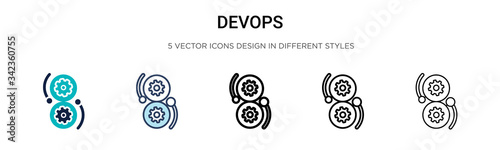 Devops icon in filled, thin line, outline and stroke style. Vector illustration of two colored and black devops vector icons designs can be used for mobile, ui, web