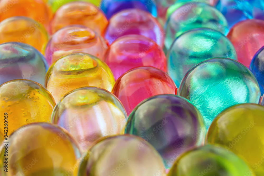 Water coloured gel balls. Silica gel. Close up macro Water coloured gel balls. Silica gel. Close up macro