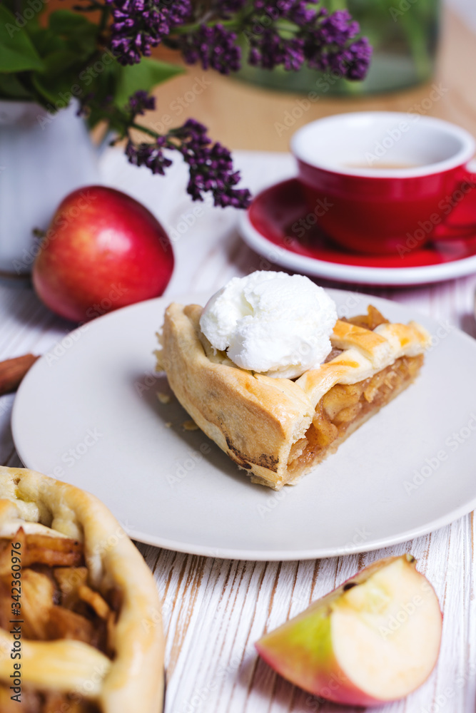 German apple pie with ice cream German apple pie with ice cream