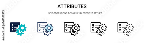 Attributes icon in filled, thin line, outline and stroke style. Vector illustration of two colored and black attributes vector icons designs can be used for mobile, ui, web photo