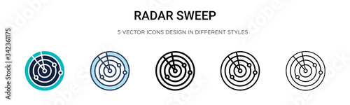 Radar sweep icon in filled, thin line, outline and stroke style. Vector illustration of two colored and black radar sweep vector icons designs can be used for mobile, ui, web