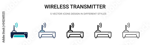 Fotografering Wireless transmitter icon in filled, thin line, outline and stroke style