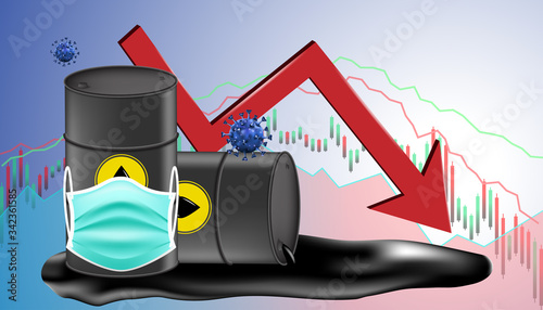 Crude oil drop in demand due to the pandemic coronavirus or covid-19 coronavirus outbreak concept. Vector illustration design.