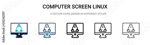 Computer screen linux icon in filled, thin line, outline and stroke style. Vector illustration of two colored and black computer screen linux vector icons designs can be used for mobile, ui, web photo