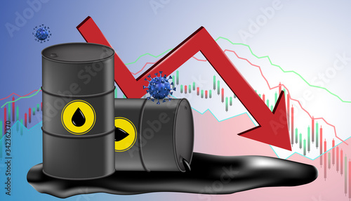 Crude oil drop in demand due to the pandemic coronavirus or covid-19 coronavirus outbreak concept. Vector illustration design.Tank 1