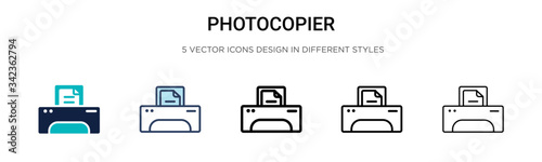 Photocopier icon in filled, thin line, outline and stroke style. Vector illustration of two colored and black photocopier vector icons designs can be used for mobile, ui, web