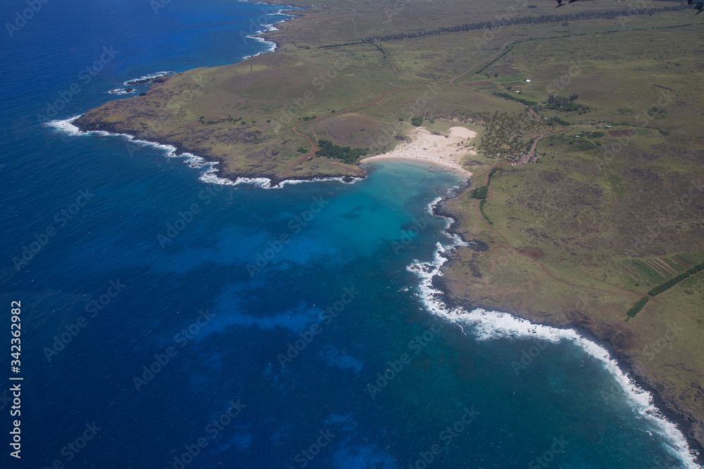 Aerial view of Easter Island, Polynesia, Chile