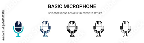Basic microphone icon in filled, thin line, outline and stroke style. Vector illustration of two colored and black basic microphone vector icons designs can be used for mobile, ui, web