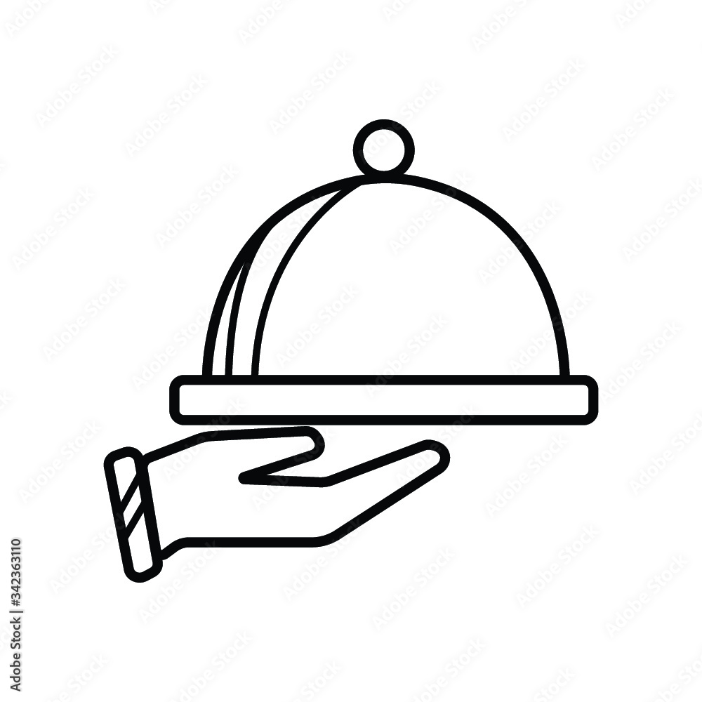 Waiter hand holding cloche serving plate flat icon Waiter hand holding cloche serving plate flat icon
