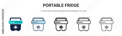 Portable fridge icon in filled, thin line, outline and stroke style. Vector illustration of two colored and black portable fridge vector icons designs can be used for mobile, ui, web