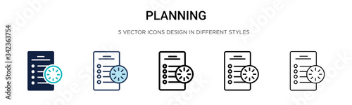 Planning icon in filled, thin line, outline and stroke style. Vector illustration of two colored and black planning vector icons designs can be used for mobile, ui, web