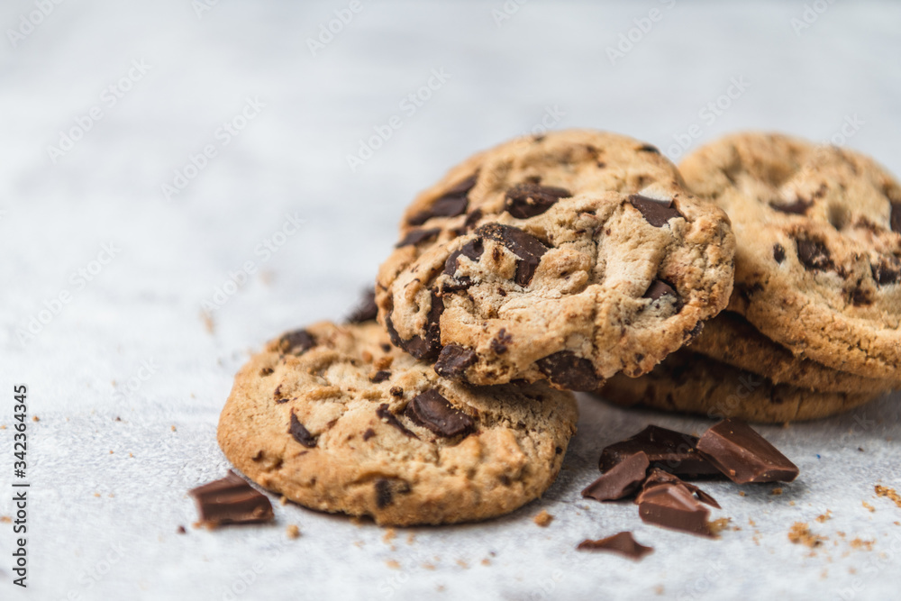 Homemade chocolate chip cookies on the table.