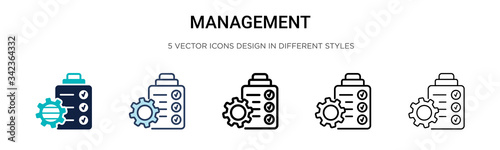 Management icon in filled, thin line, outline and stroke style. Vector illustration of two colored and black management vector icons designs can be used for mobile, ui, web