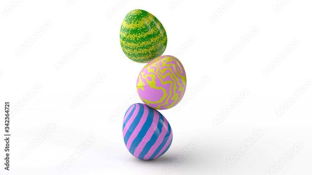 3d illustration. Colorful easter eggs set isolated on white. Holiday decorations