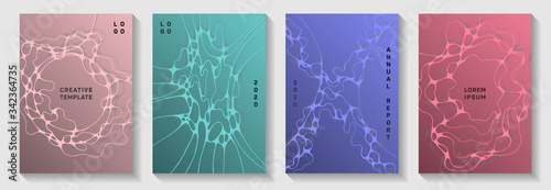 Cool music party posters. Overlaying waves stream textures. Colorful magazine vector layouts. Electronic music party posters set fluid wavy graphic design.