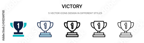 Victory icon in filled, thin line, outline and stroke style. Vector illustration of two colored and black victory vector icons designs can be used for mobile, ui, web
