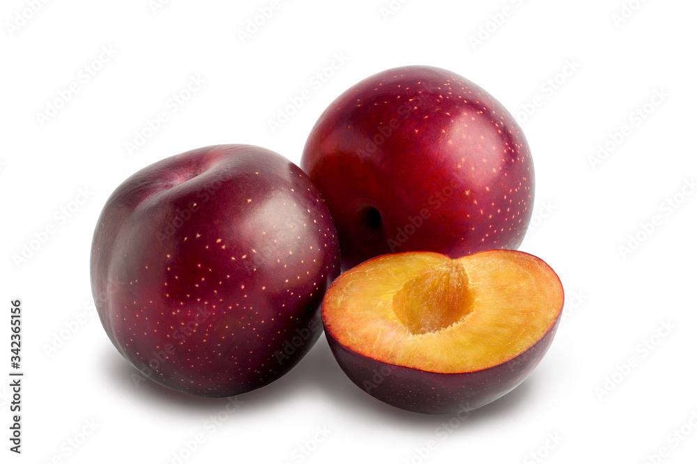 Red cherry plums isolated on white background