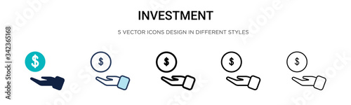 Investment icon in filled, thin line, outline and stroke style. Vector illustration of two colored and black investment vector icons designs can be used for mobile, ui, web
