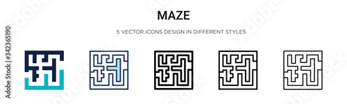 Maze icon in filled, thin line, outline and stroke style. Vector illustration of two colored and black maze vector icons designs can be used for mobile, ui, web