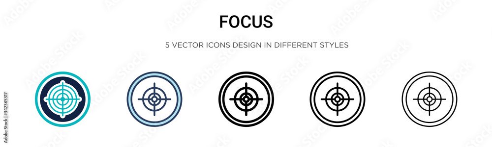 Fototapeta premium Focus icon in filled, thin line, outline and stroke style. Vector illustration of two colored and black focus vector icons designs can be used for mobile, ui, web