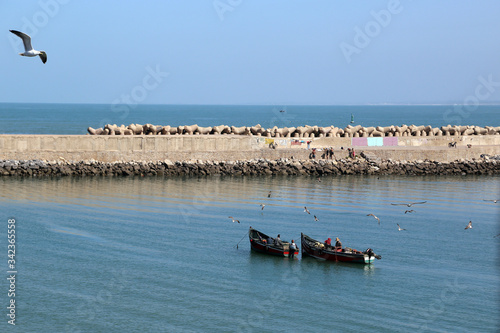 El Jadida, Marroco - 02.28.2019: View of the harbor from the Portuguese fortress.